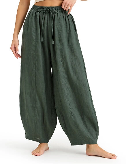 Брюки женские "baggy" серии LINEN, цвет темно-зеленый, фото 2
