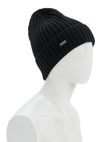 Шерстяная шапка  с отворотом, цвет черный, фото 2