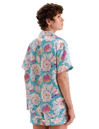 Комплект женский из шелка (жакет+шорты), цвет принт seashells, фото 2