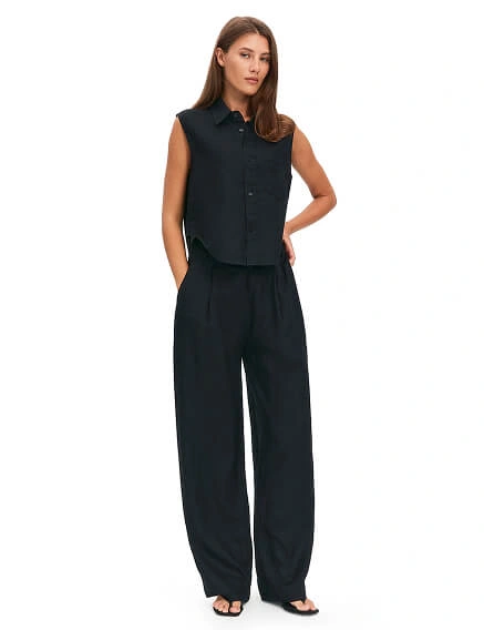 LINEN Брюки женские прямые, цвет черный, фото 1