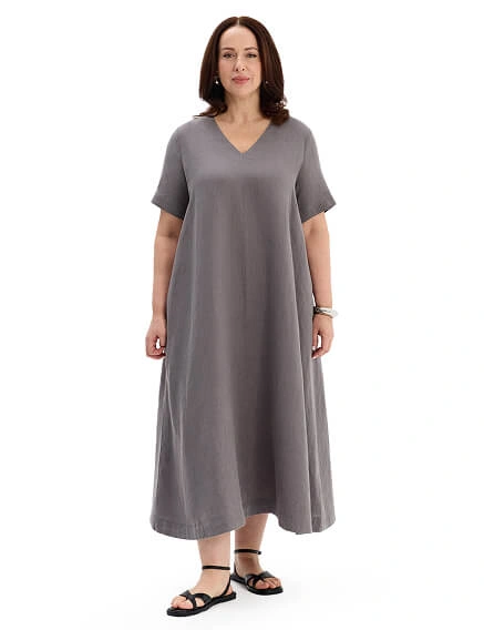 Платье А-силуэта из умягченного льна, цвет серый, фото 1