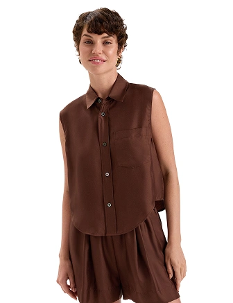 Блуза SILK женская без рукавов, цвет шоколад, фото 1