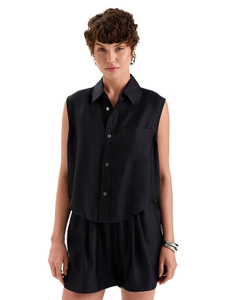 Блуза SILK женская без рукавов, цвет черный, фото 1