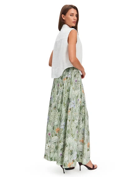 Юбка LINEN из умягченного льна, цвет шалфей, паттерн wild flowers, фото 2