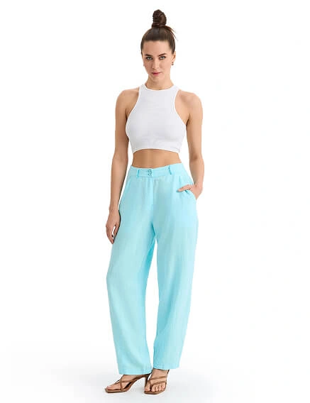 Брюки женские с карманами серии LINEN, цвет тиффани, фото 1