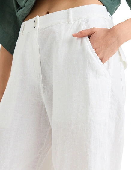Брюки женские с карманами серии LINEN, цвет белый, фото 3