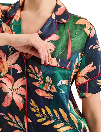 Комплект женский из шелка (жакет+шорты), цвет принт тропический, фото 3