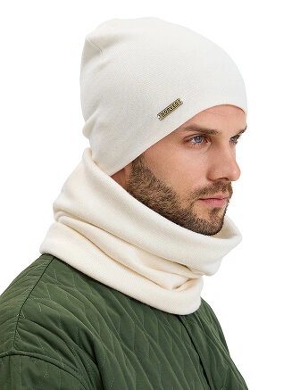 Комплект шапка и снуд из 100% шерсти мериносов, цвет белый, фото 2