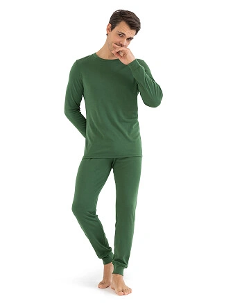 Термобелье костюм для сна и дома мужской из шерсти мериноса, цвет олива, фото 2