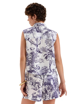 Блуза SILK женская без рукавов, цвет принт светлый toile de jouy, фото 2
