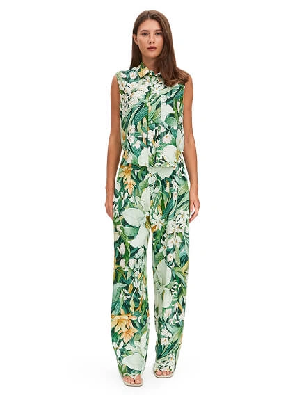 LINEN Брюки женские прямые, цвет паттерн tropical flowers, фото 1