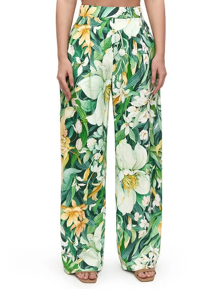 LINEN Брюки женские прямые, цвет паттерн tropical flowers, фото 2