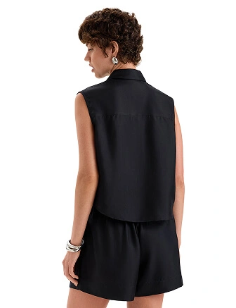 Блуза SILK женская без рукавов, цвет черный, фото 2