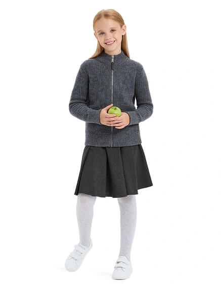 Кардиган из 100% шерсти мериноса на молнии для девочек, цвет графитовый, фото 3
