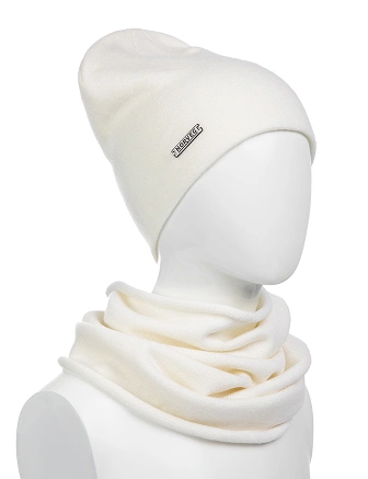 Комплект шапка и снуд из 100% шерсти мериносов, цвет белый, фото 1