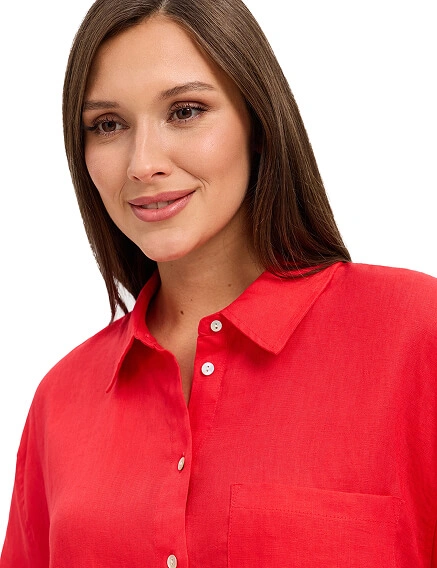 LINEN Рубашка женская с коротким рукавом, цвет красный, фото 3