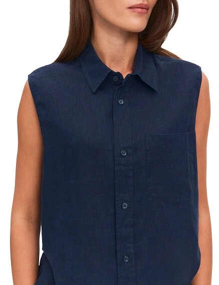 LINEN Блуза женская без рукавов, цвет темно-синий, фото 3