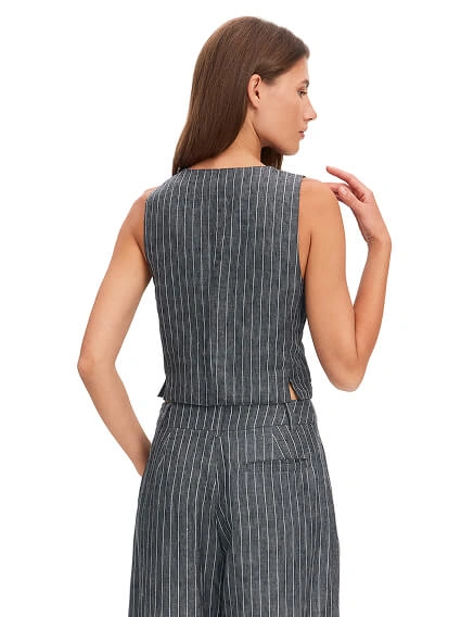 Элегантный льняной жилет LINEN, цвет серый-полоска белая, фото 2