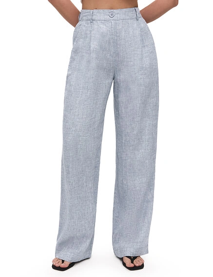 LINEN Брюки женские прямые, цвет серый меланж, фото 2