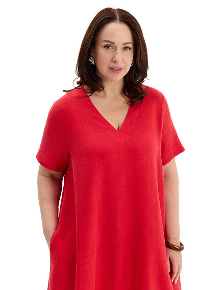 Платье А-силуэта из умягченного льна, цвет алый, фото 2
