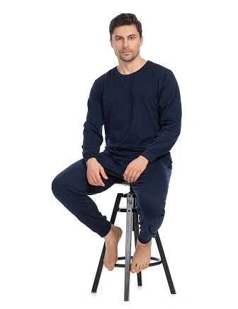 Термобелье костюм для сна и дома мужской из шерсти мериноса, цвет синий, фото 1