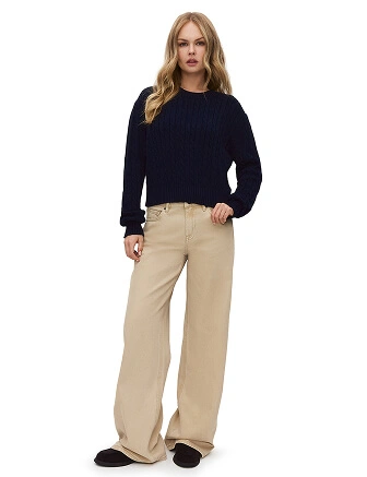 Джемпер с орнаментом "косы" укороченный, цвет темно-синий, фото 3