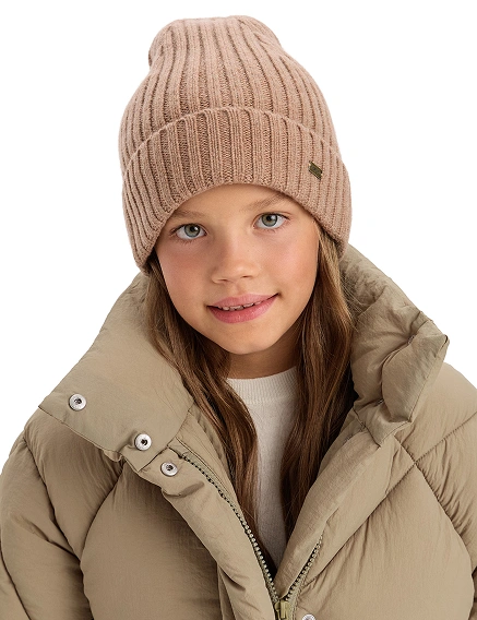 Шерстяная шапка  с отворотом детская, цвет бежевый меланж, фото 1