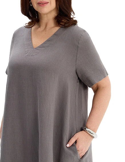 Платье А-силуэта из умягченного льна, цвет серый, фото 3