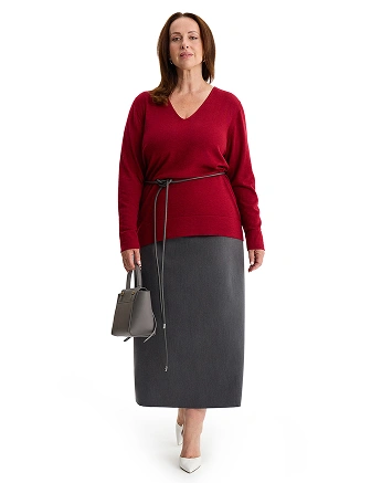 Merino Base Джемпер женский V-вырез plus size, цвет бордо, фото 3