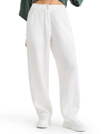 Брюки женские с карманами серии LINEN, цвет белый, фото 2