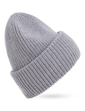 Женская шапка с отворотом из 100% шерсти, цвет серый меланж, фото 2
