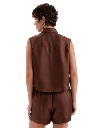 Блуза SILK женская без рукавов, цвет шоколад, фото 2