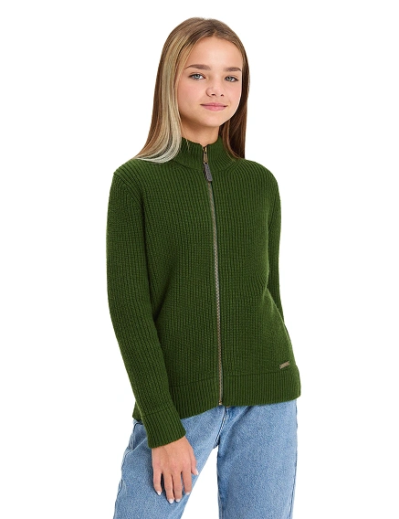 Кардиган из 100% шерсти мериноса на молнии для девочек-подростков, цвет олива, фото 1