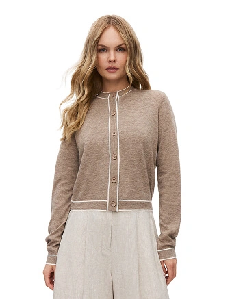 Кардиган на пуговицах с кантом, цвет бежевый меланж, фото 1