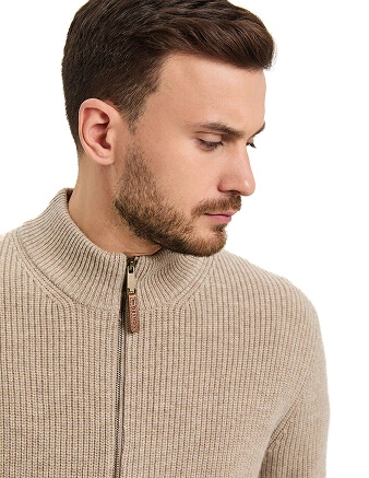 Кардиган мужской на молнии Merino Knitted, цвет бежевый меланж, фото 2