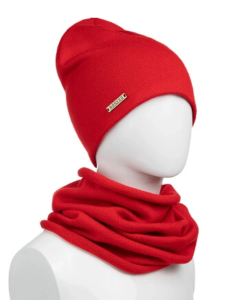 Комплект шапка и снуд из 100% шерсти мериносов, цвет алый, фото 1
