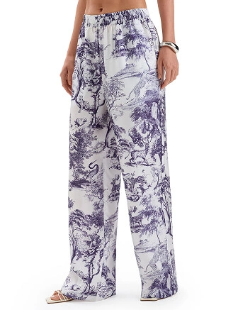 Брюки SILK женские прямые, цвет принт светлый toile de jouy, фото 1