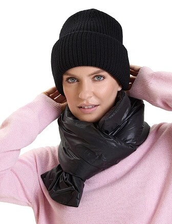 Женская шапка с отворотом из 100% шерсти, цвет черный, фото 3