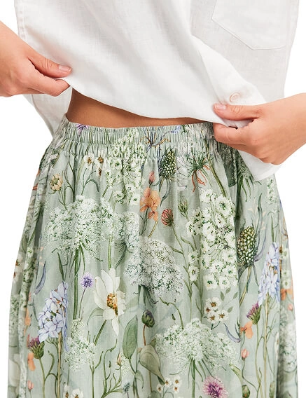 Юбка LINEN из умягченного льна, цвет шалфей, паттерн wild flowers, фото 3