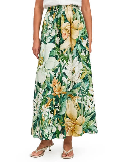 Юбка LINEN из умягченного льна, цвет паттерн tropical flowers, фото 2