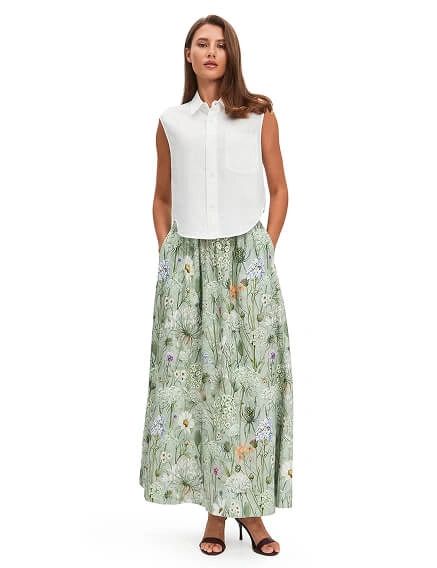 Юбка LINEN из умягченного льна, цвет шалфей, паттерн wild flowers, фото 1