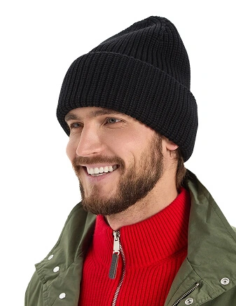 Мужская шапка с отворотом из 100% шерсти, цвет черный, фото 3