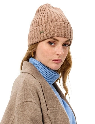 Шерстяная шапка  с отворотом, цвет бежевый меланж, фото 3