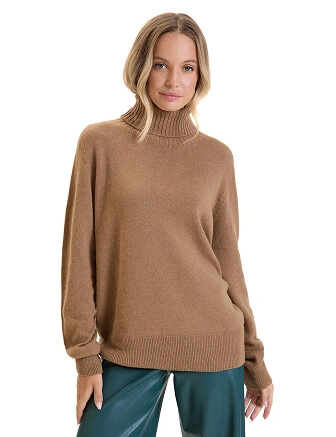 Свитер женский Cashmere&Merino blend oversize, цвет светло-коричневый, фото 1