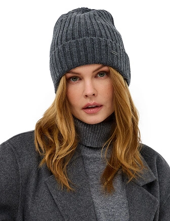 Шерстяная шапка  с отворотом, цвет серый меланж, фото 3
