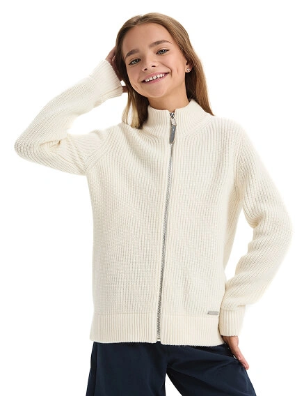 Кардиган из 100% шерсти мериноса на молнии для девочек-подростков, цвет молочный, фото 1