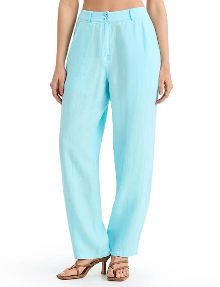 Брюки женские с карманами серии LINEN, цвет тиффани, фото 2