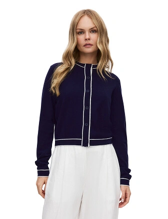 Кардиган на пуговицах с кантом, цвет темно-синий, фото 1