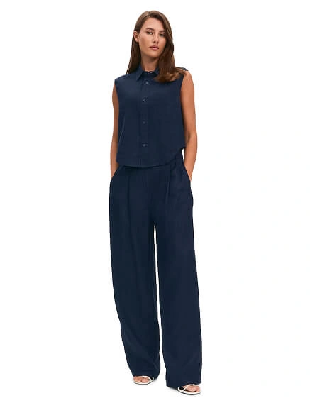 LINEN Брюки женские прямые, цвет темно-синий, фото 1