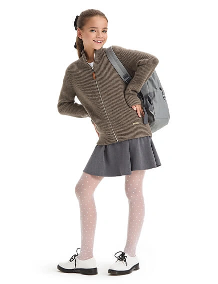 Кардиган из 100% шерсти мериноса на молнии для девочек-подростков, цвет коричневый, фото 3